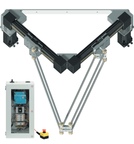 Robot Delta à 2 axes, préassemblé, avec système de pilotage, périmètre de travail d'un diamètre de 700 mm